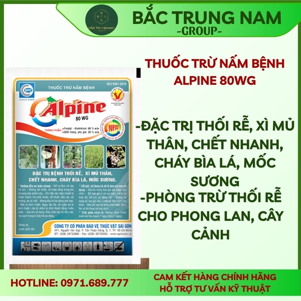 Thuốc trừ nấm bệnh Alpine 80WG gói 100g, trị thối rễ, xì mủ, sương mai cho phong lan và cây cảnh