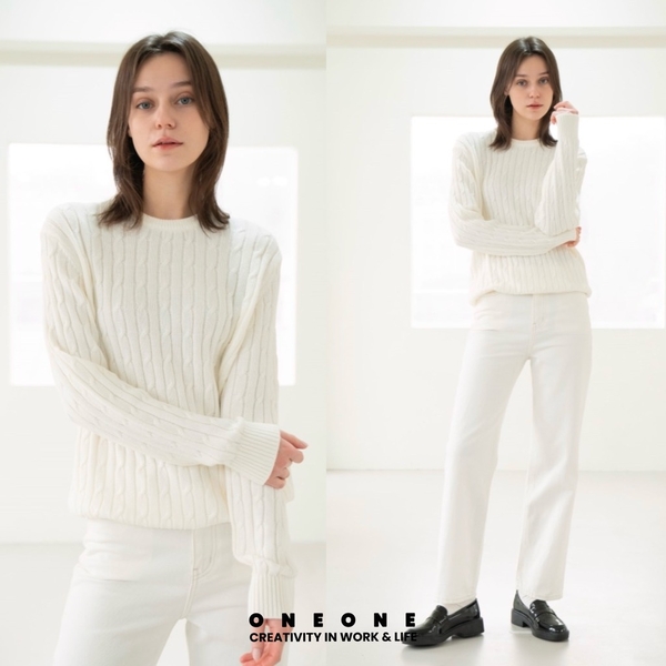 Twist Knit Round Long Sleeve Knit PHW4ER1030
