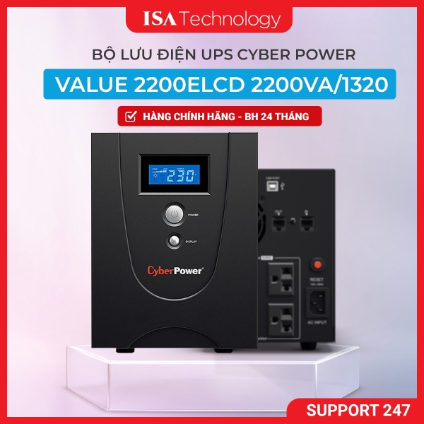 Bộ lưu điện UPS Cyber Power Value2200ELCD 2200VA/1320W tương thích với Nas bảo hành 24 tháng