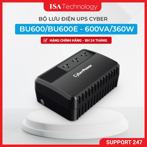 Bộ lưu điện UPS CyberPower BU600E - 600VA/360W dành cho PC, thiết bị điện tử hàng chính hãng