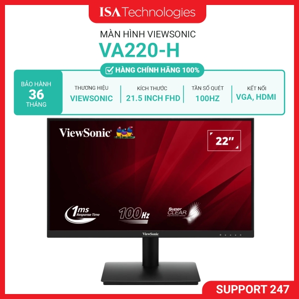 Màn Hình ViewSonic VA220-H (21.5 inch - VA - FHD - 100Hz - 1ms)