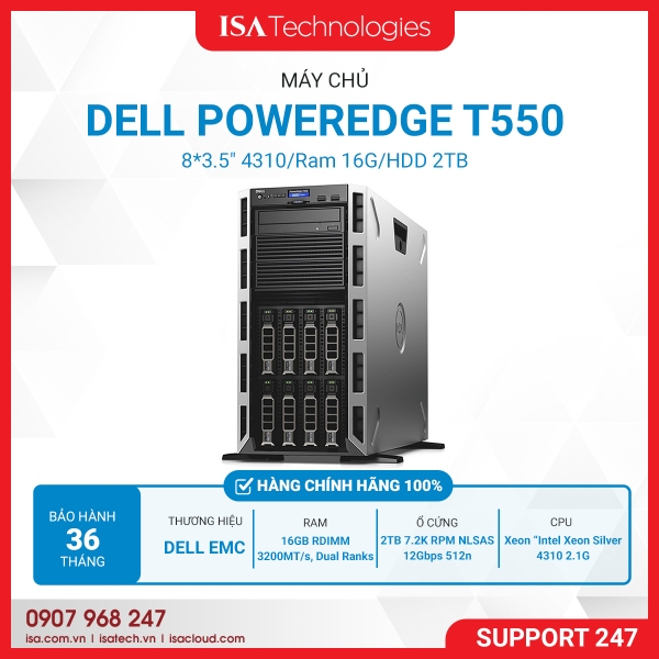 Máy chủ Dell PowerEdge T550 8*3.5″ 4310/Ram 16G/HDD 2TB
