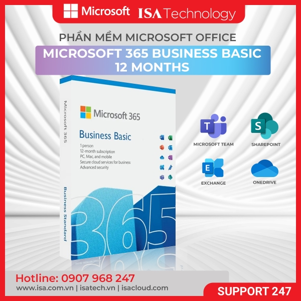 Microsoft 365 Business Basic - Gói 12 Tháng, Email Doanh Nghiệp, Lưu Trữ Đám Mây