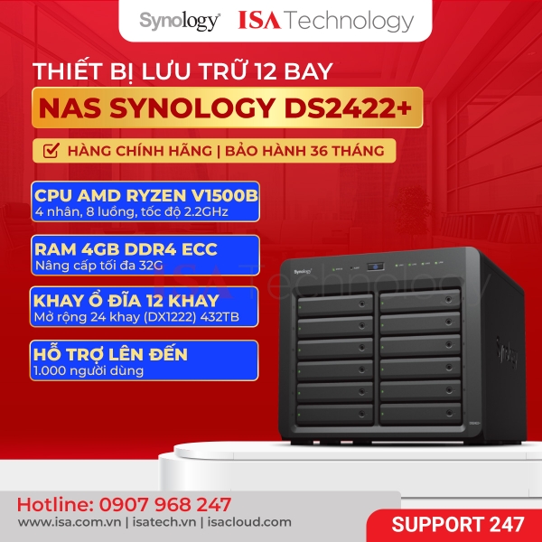 Nas Synology DS2422+ Thiết bị lưu trữ mạng 12 Bay ổ cứng | ISA Technology