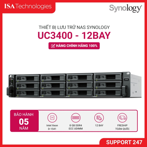 Thiết bị lưu trữ Nas Synology UC3400 12-bay (up to 36-bay)