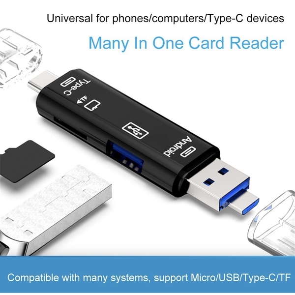 Đầu đọc thẻ nhớ USB 2.0 5 trong 1 cổng Type C Micro TF OTG cho iOS Android