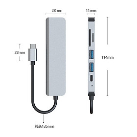 Thiết bị mở rộng USB type C Thunderbolt 3 ra 6 cổng HDMI/ USB 3.0/ Thẻ nhớ TF, SD cho Macbook