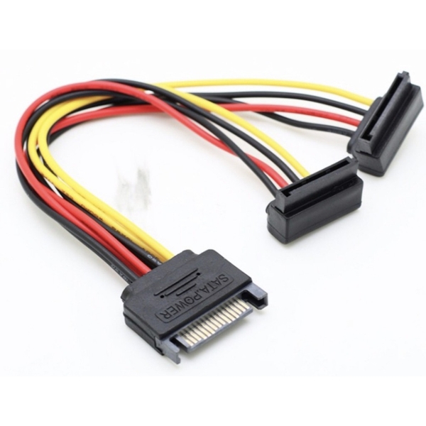 Cáp chia nguồn SATA 1 thành 2 - Dây nguồn SATA 1 ra 2 cong bẻ góc trái 20Cm - Cáp nguồn SATA chữ Y cho HDD/SSD/DVD-R