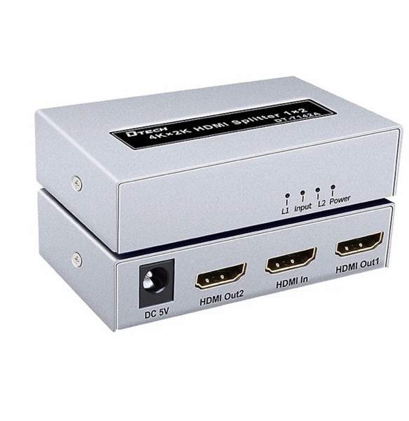 Bộ chia HDMI 1 ra 2 4K x 2K Dtech DT-7142A(ms) màu xám vỏ kim loại