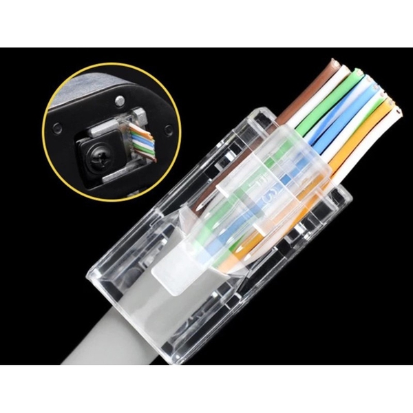 Combo 100 hạt mạng xuyên thấu Cat5E Cat 6E vỏ sắt tuỳ chọn