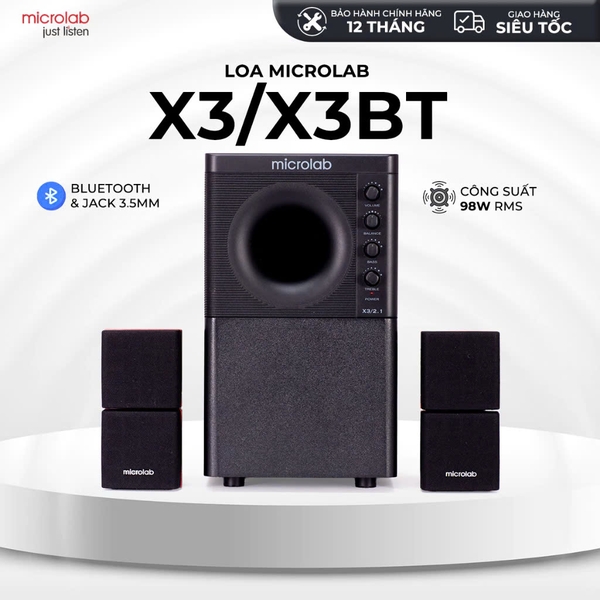 Loa Vi Tính Bluetooth Bass Cực Mạnh MICROLAB X3/X3BT, Công Suất 98W, Chơi Game, Nghe Nhạc, Làm Việc - Hàng Chính Hãng