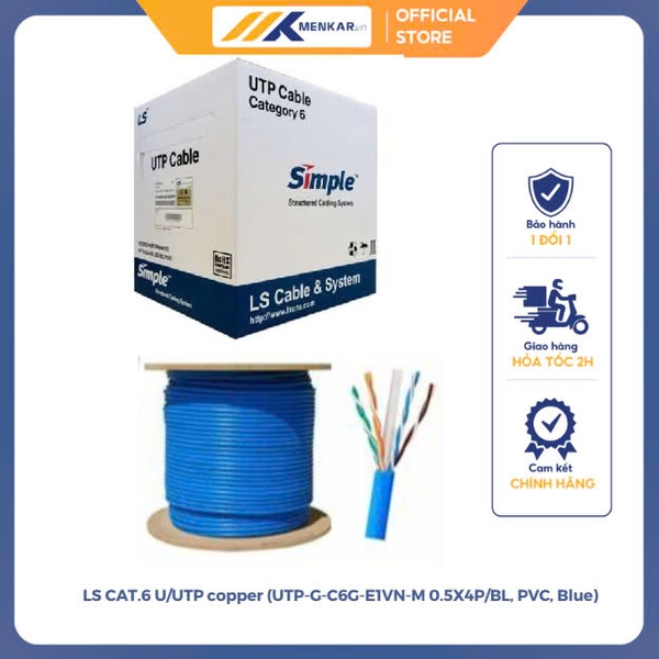 Cáp mạng 4 đôi LS CAT.6 U/UTP copper (UTP-G-C6G-E1VN-M 0.5X4P/BL, PVC, Blue)u