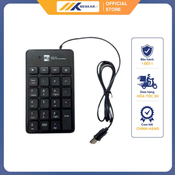 Bàn phím số có dây 1810 USB đen R8  ( Đen )