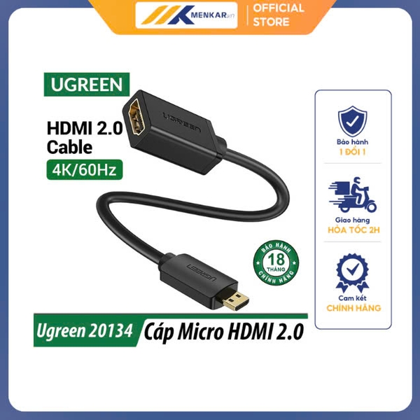 Cáp chuyển micro HDMI to HDMI âm dài 20cm Ugreen 20134