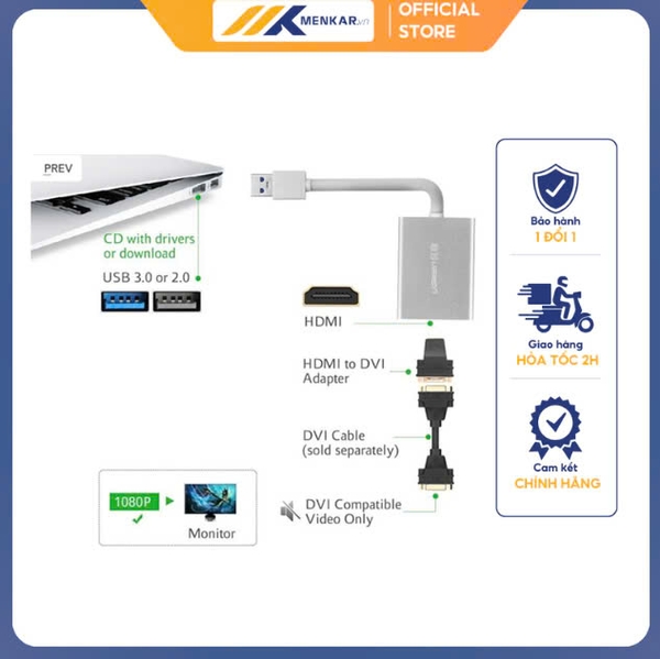 Cáp USB 3.0 to HDMI chính hãng Ugreen 40229 cao cấp