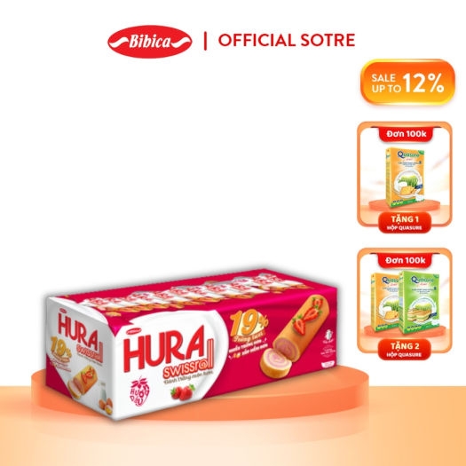 Bánh Hura swissroll Dâu hộp Demi 360g (20 bánh)