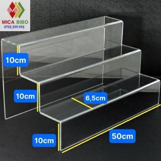 Kệ mica bậc thang trưng bày sản phẩm, dày 3mm, 4 tầng, thiết kế theo yêu cầu