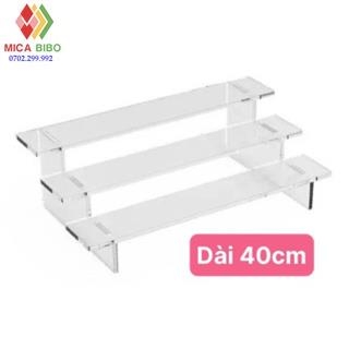 Kệ Mica trưng bày sản phẩm ,dày 4mm,( Dài 40cm, Rộng 5cm, Cao 3cm Mỗi tầng ) lắp ghép, thiết kế theo yêu cầu