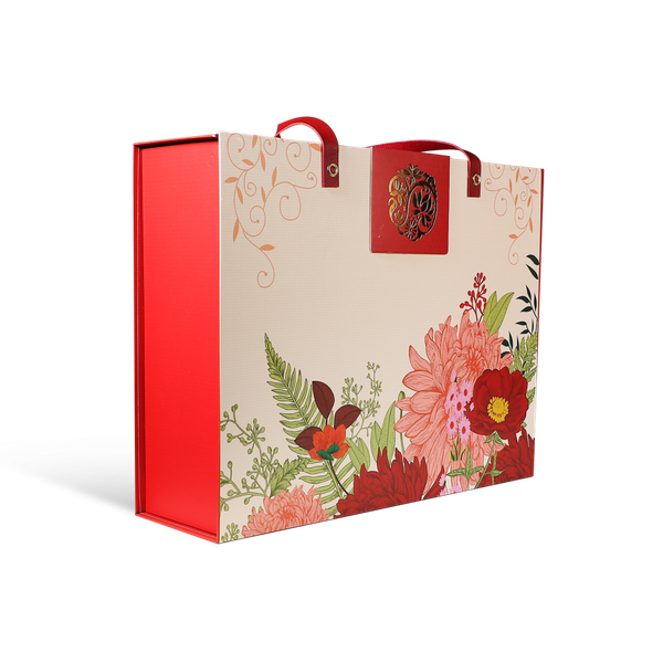 HỘP QUÀ HOA MẪU ĐƠN ĐỎ - QUAI DA