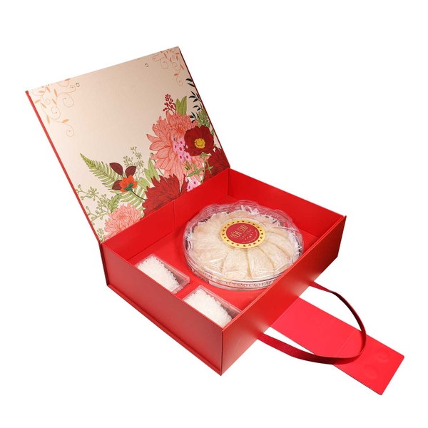 HỘP QUÀ HOA MẪU ĐƠN ĐỎ - QUAI DA