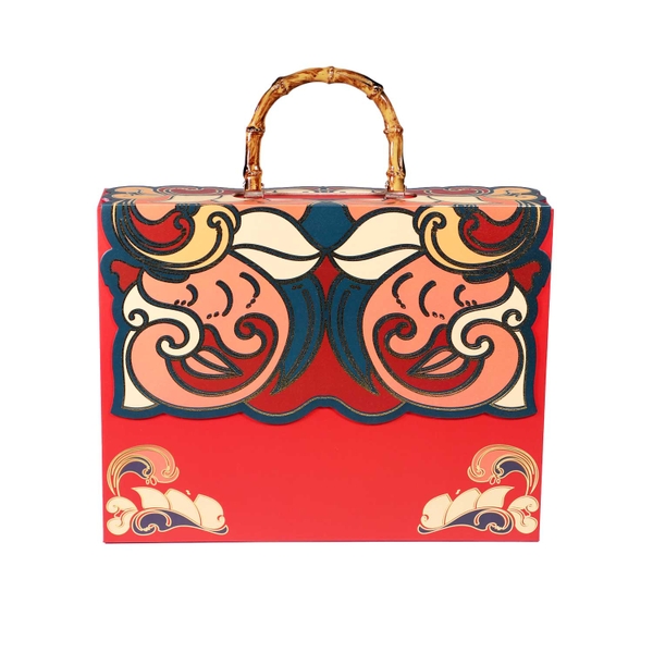 HỘP QUÀ YẾN VÂN LONG CÁT TƯỜNG, QUAI TRÚC - KHAY ĐỰNG HỘP HOA MAI 100G