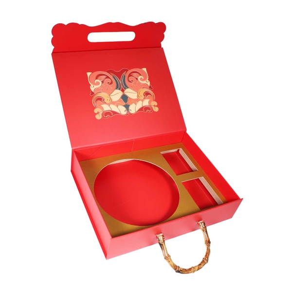 HỘP QUÀ YẾN VÂN LONG CÁT TƯỜNG, QUAI TRÚC - KHAY ĐỰNG HỘP HOA MAI 100G