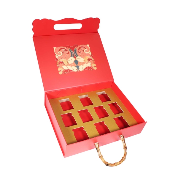 HỘP QUÀ YẾN VÂN LONG CÁT TƯỜNG, QUAI TRÚC - KHAY ĐỰNG HỘP HOA MAI 100G