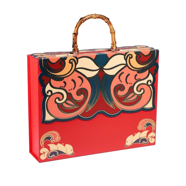 HỘP QUÀ YẾN VÂN LONG CÁT TƯỜNG, QUAI TRÚC - KHAY ĐỰNG HỘP HOA MAI 100G