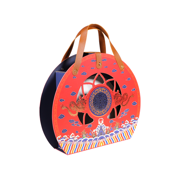 HỘP QUÀ/HỘP YẾN LƯỠNG LONG TRANH CHÂU - QUAI DA (Khay tròn/ Không túi)