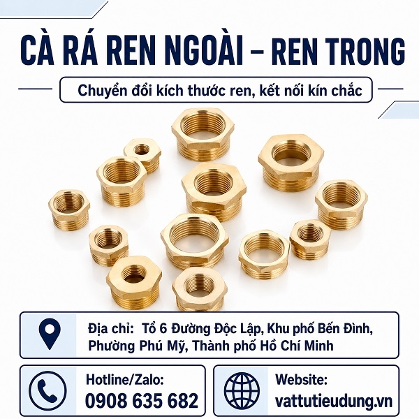 Cà rá ren ngoài ren trong bằng đồng chuyển đổi kích thước ren, kết nối đường ống kín chắc