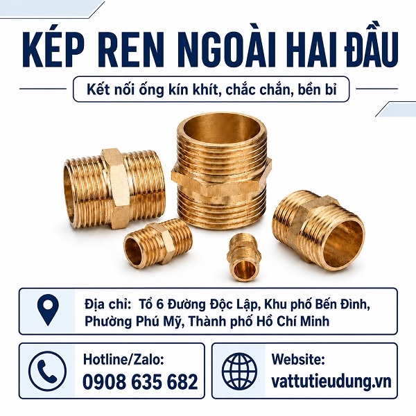 Kép ren ngoài hai đầu bằng đồng kết nối ống kín khít, nhiều kích thước tại Vật Tư Tiêu Dùng