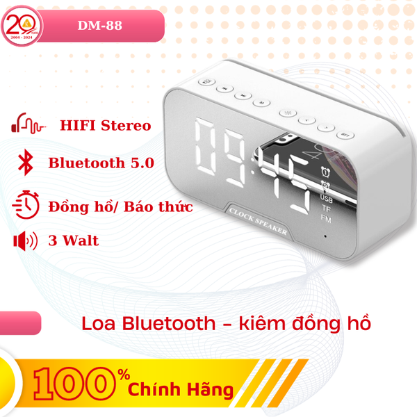 Loa Bluetooth DM-88 Mặt Gương Kiêm Đồng Hồ Báo Thức