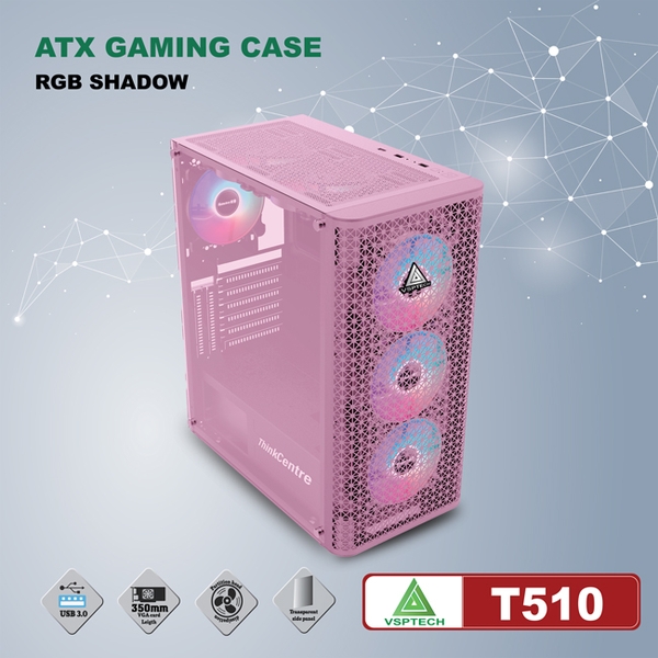 Thùng Máy Vi Tính VSPTECH ATX Gaming T510 (Pink)