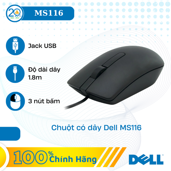 Chuột Máy Tính Có Dây Dell Optical MS116 (Black)