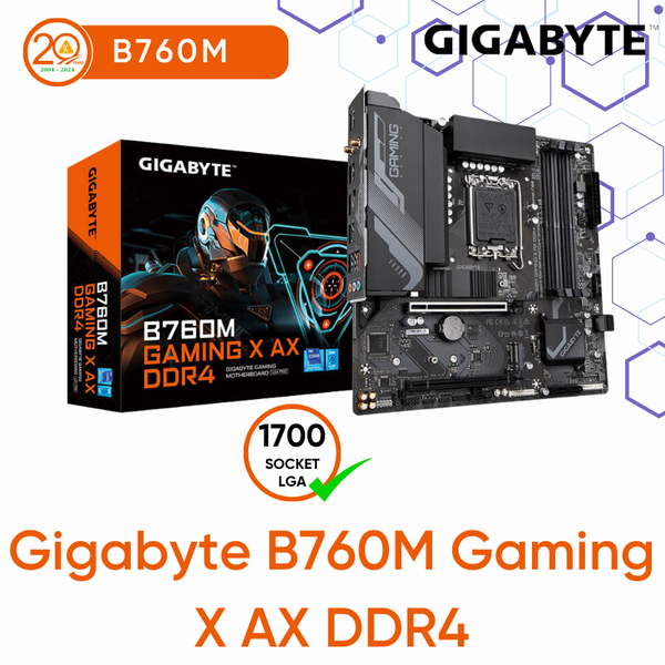 Bo Mạch Chủ Gigabyte B760M Gaming X AX DDR4 (Micro-ATX/ LGA1700/ DDR4/ HDMI+DP)