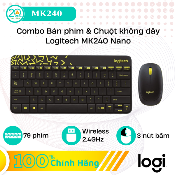 Bộ Bàn Phím & Chuột Không Dây Logitech MK240 (Black)