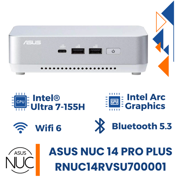 Máy Bộ Asus Mini PC NUC 14 Pro Plus RNUC14RVSU700001I (Intel Ultra 7-155H | Intel Arc Graphics | Wifi 6 | BT 5.3 | Trắng)
