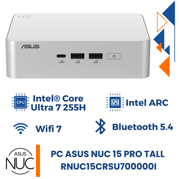 Máy Bộ Asus Mini NUC 15 PRO Plus RNUC15CRSU700000I (Intel Core Ultra 7 255H | Intel ARC | Wifi 7 | Bluetooth 5.4 | Trắng)