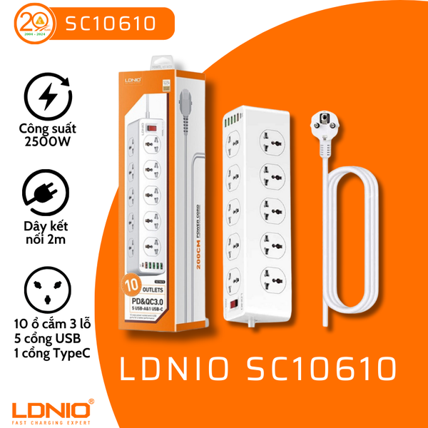 Ổ Cắm Điện Đa Năng LDNIO SC10610 (Trắng)