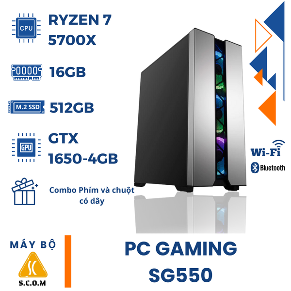 PC Gaming SCOM SG550 (Ryzen 7 5700X | 16GB | S-512GB | GTX1650 4GB | Win10)