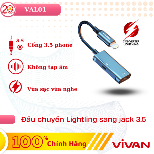Đầu chuyển Vivan VAL01 lightning sang jack 3.5mm và lightning