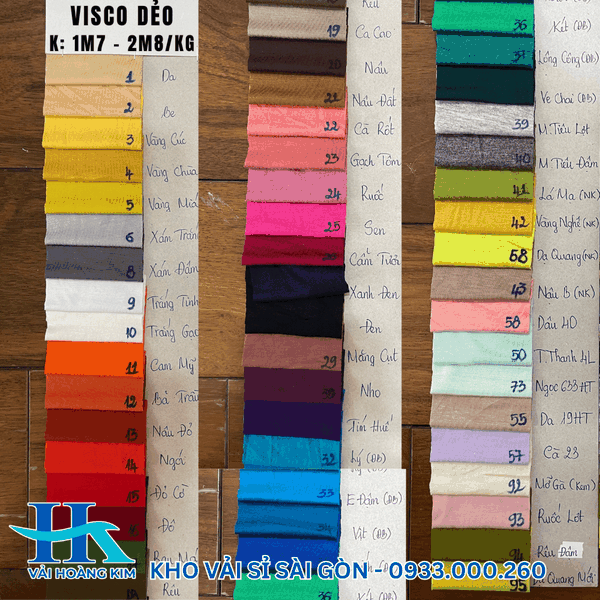 Bảng màu vải Visco dẻo