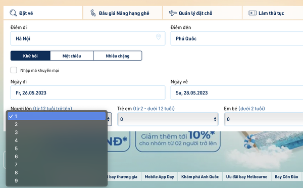 Lý do mỗi lần chỉ đặt được tối đa 9 vé máy bay
