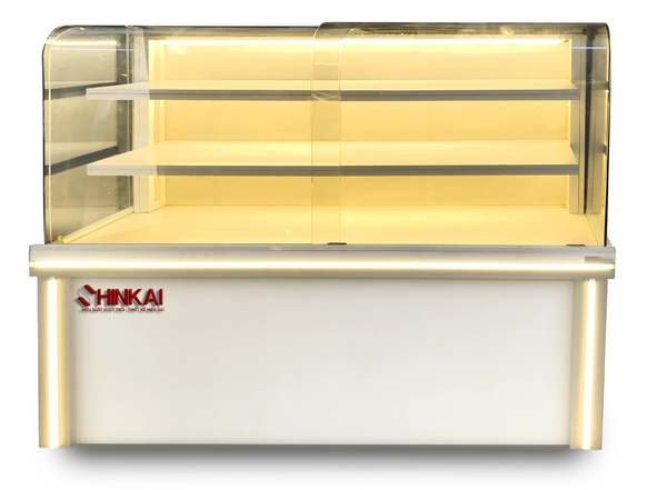 HÌnh ảnh thực tế của tủ trưng bày bánh kem kính cong ShinKai SK-TTB3