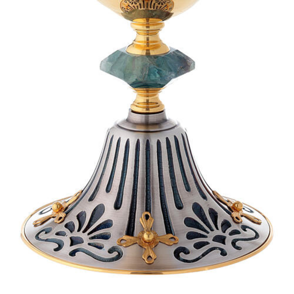 Chén Lễ Italy xi vàng tay nắm đá lục giác Fluorite