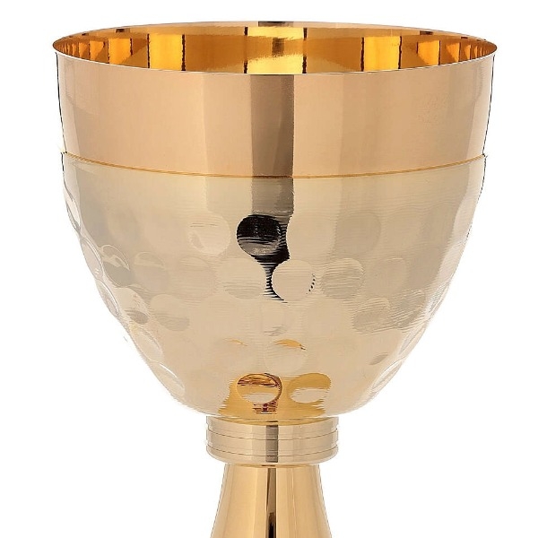 Chén lễ Italy xi vàng chân gắn Thánh Giá tráng men đỏ CLXV1289 cao 18.5cm.