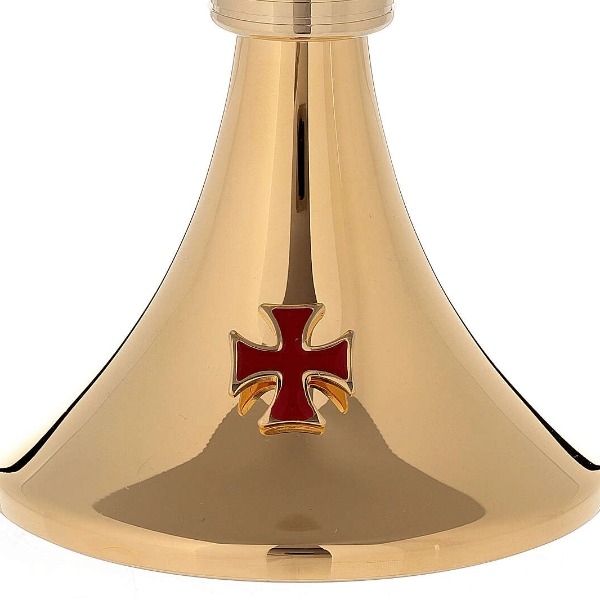 Chén lễ Italy xi vàng chân gắn Thánh Giá tráng men đỏ CLXV1289 cao 18.5cm.