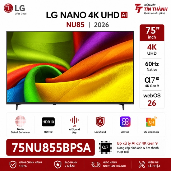 Smart Tivi LG AI 4K 75 Inch 75NU855BPSA - Mới 2026