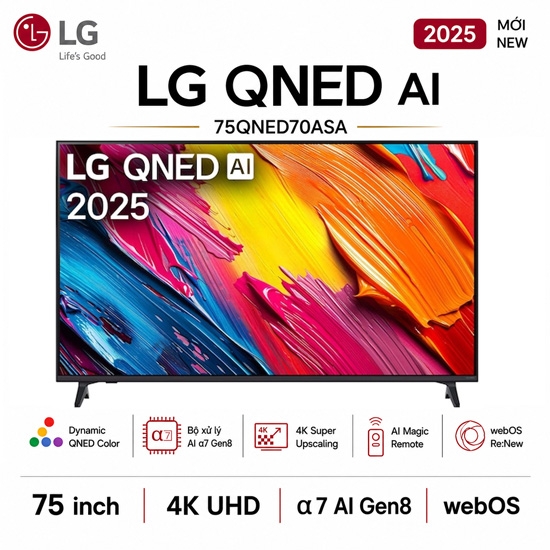 Smart Tivi QNED LG AI 4K 75 inch 75QNED70ASA - Chính hãng