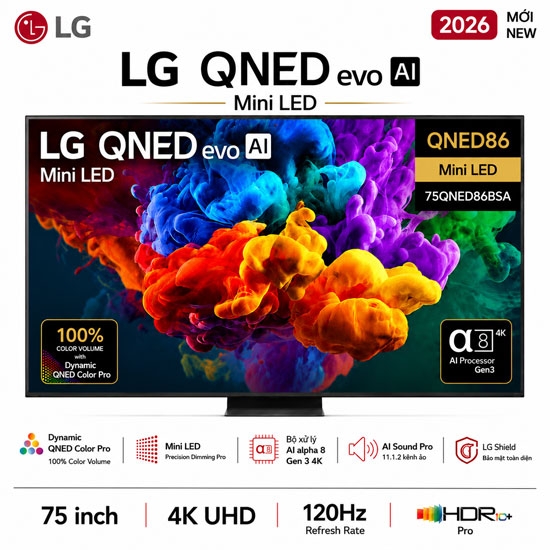 Smart Tivi QNED LG AI 4K 75 inch 75QNED86BSA